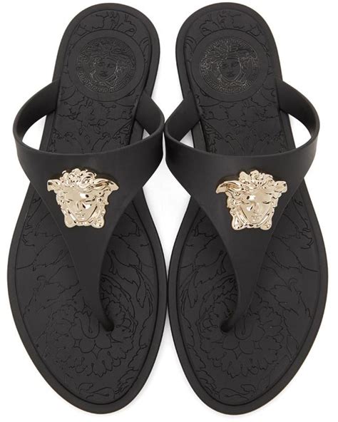 versace black medusa palazzo thong sandals